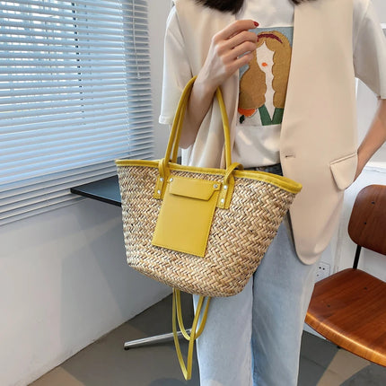 Borse estive in paglia da donna di alta qualità Borse a tracolla da donna alla moda Borsa da spiaggia tote femminile di grande capacità di design