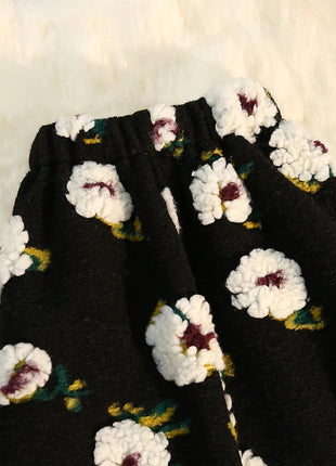 Three Dimensional Flower Skirts Women Winter High Waist Woolen Thickened Long Skirt Female Autumn New PlatiNum