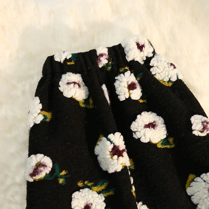 Three Dimensional Flower Skirts Women Winter High Waist Woolen Thickened Long Skirt Female Autumn New PlatiNum