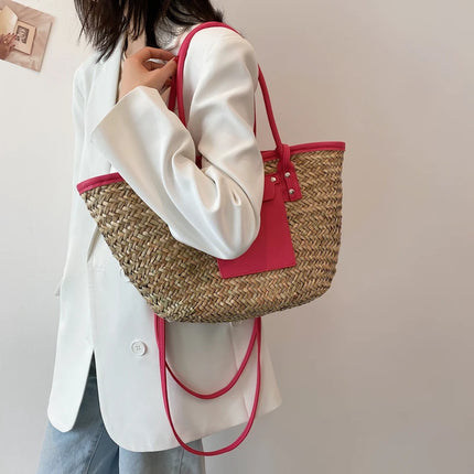 Borse estive in paglia da donna di alta qualità Borse a tracolla da donna alla moda Borsa da spiaggia tote femminile di grande capacità di design