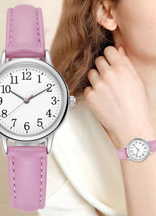 Orologio al quarzo da donna alla moda per il tempo libero, numeri arabi facili da leggere, quadrante semplice, cinturino in pelle PU, colore caramella platinumshop