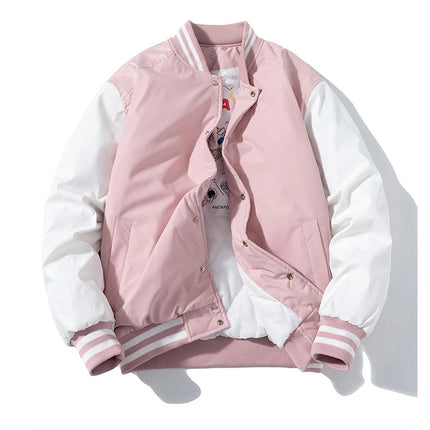 Winter Varsity Jacket Men Women Streetwear Basketball Jacket Fashion Casual Thick Parkas Men Korean Patchwork Couple Coat Button