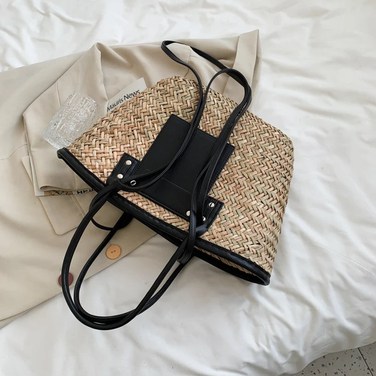 Borse estive in paglia da donna di alta qualità Borse a tracolla da donna alla moda Borsa da spiaggia tote femminile di grande capacità di design