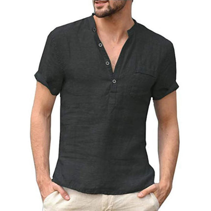 Men's Short-Sleeve T-Shirt New Summer Cotton and Linen Casual T-Shirt for Men LED Breathable Men's Shirt S-3XL