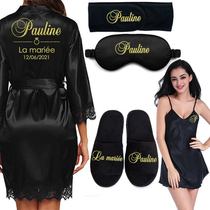 Data personalizzata Nome Kimono in pizzo Abito da donna Matrimonio Sposa Abiti da damigella d'onore Addio al nubilato Preparewear