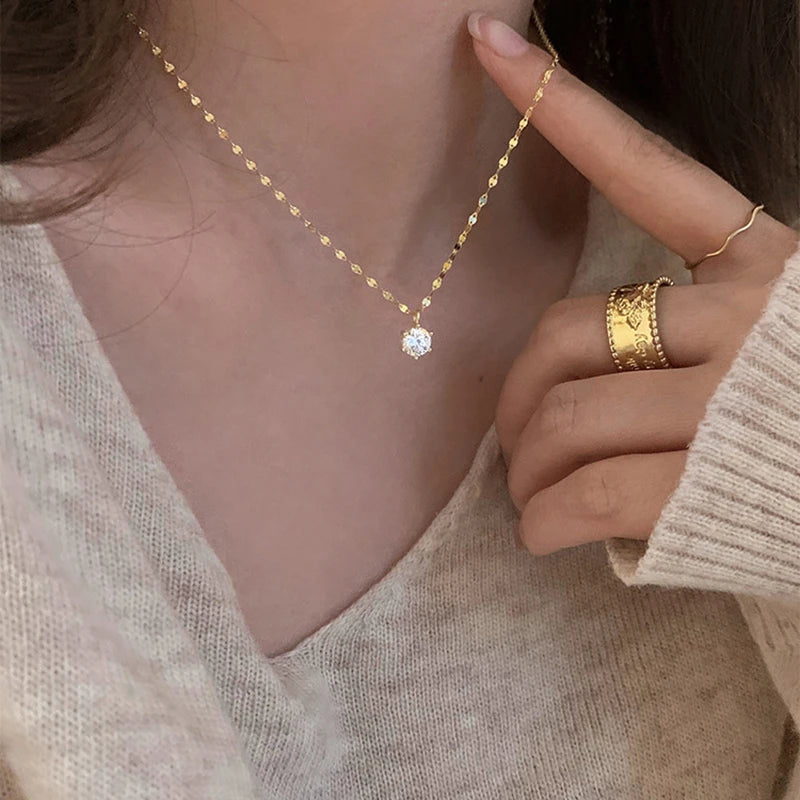 ANENJERY Collana con zirconi singoli color argento per donna Gioielli per feste di nozze con catena a clavicola con zirconi a sei artigli