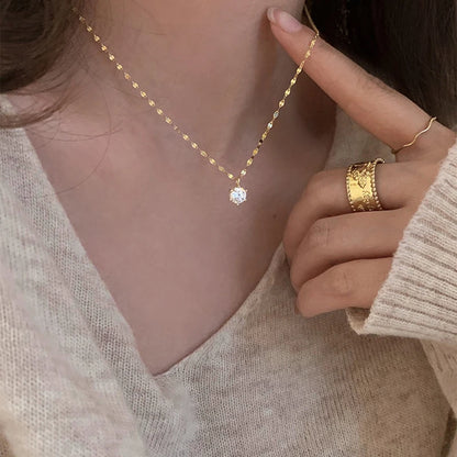 ANENJERY Collana con zirconi singoli color argento per donna Gioielli per feste di nozze con catena a clavicola con zirconi a sei artigli