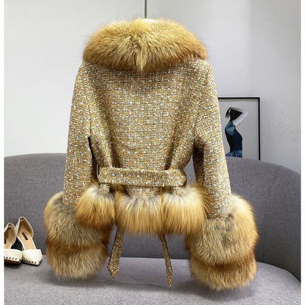 Female Winter ThickCotton Thin Short Woolen Jacket Women New Slim Imported Whole Skin Red Fox Fur Collar Imitation Fur Coat A863
