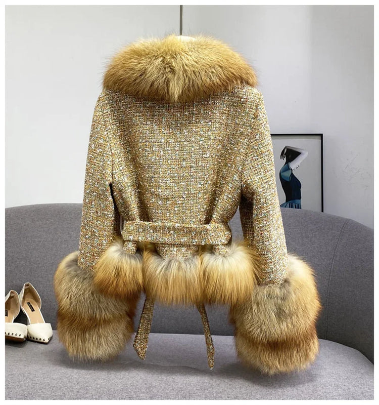 Female Winter ThickCotton Thin Short Woolen Jacket Women New Slim Imported Whole Skin Red Fox Fur Collar Imitation Fur Coat A863