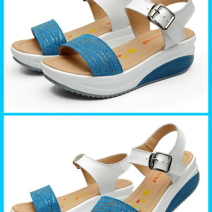WOIZGIC Women's Ladies Female Genuine Leather Shoes Platform Sandals High Heels Summer Cool Beach Flip Flop 35-40 CDBY-5531 PlatiNum