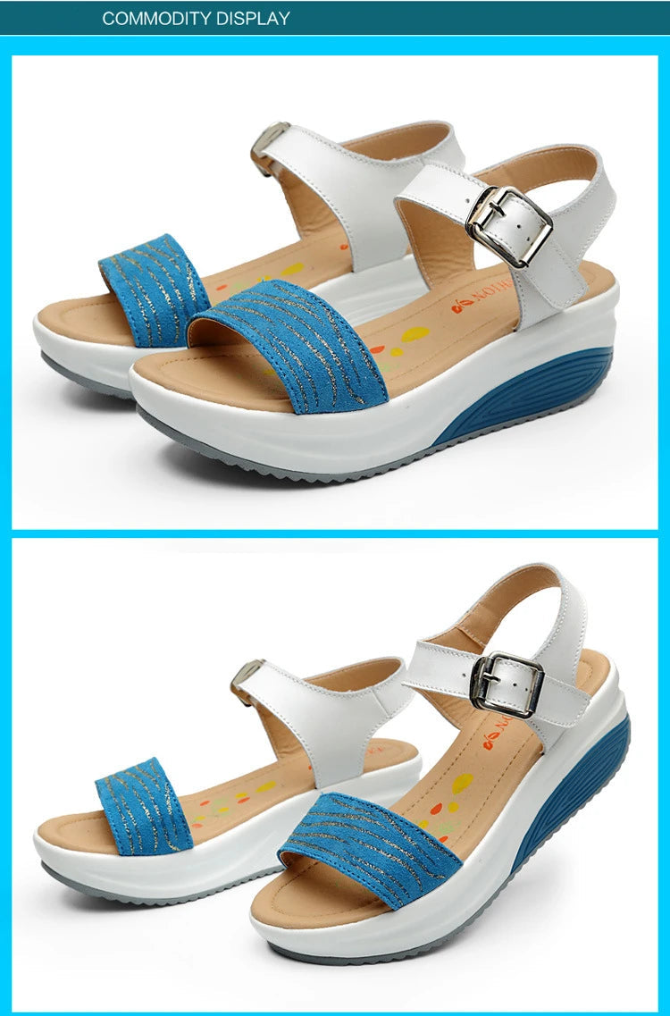 WOIZGIC Women's Ladies Female Genuine Leather Shoes Platform Sandals High Heels Summer Cool Beach Flip Flop 35-40 CDBY-5531 PlatiNum