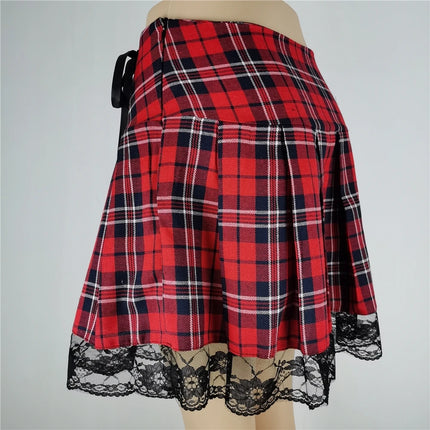Harajuku Punk gotico nero a vita alta gonne nere donne Sexy Patchwork fasciatura Mini gonna nera Streetwear femminile