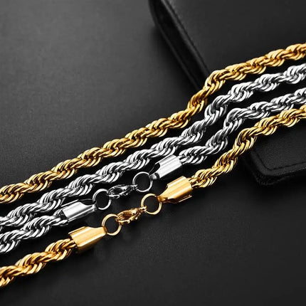 Jiayiqi 2mm-7mm Rope Chain Necklace Stainless Steel Never Fade Waterproof Choker Men Women Jewelry Silver Color Chains Gift PlatiNum