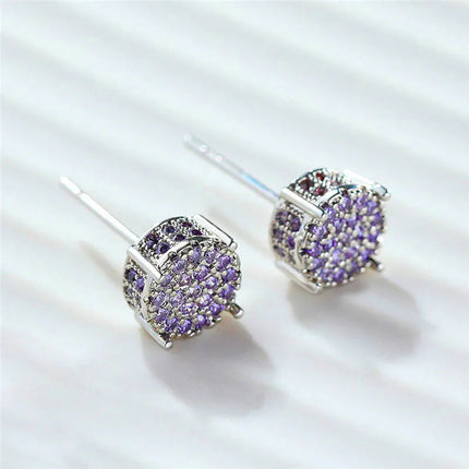 Luxury Full Crystal Round Earrings White Gold Yellow Gold Color White Zircon Stone Wedding Stud Earrings For Women Men Jewelry PlatiNum