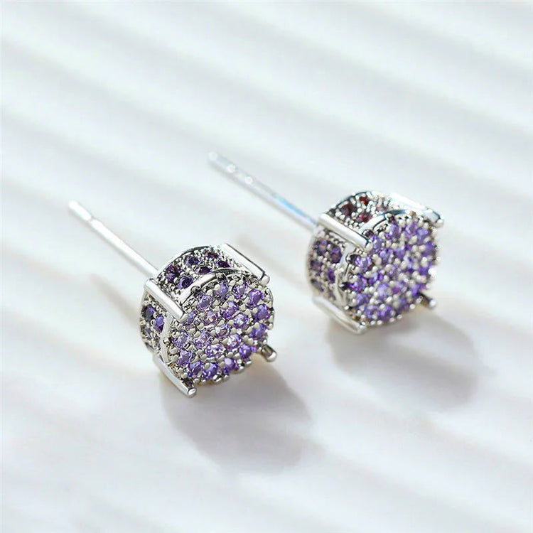 Luxury Full Crystal Round Earrings White Gold Yellow Gold Color White Zircon Stone Wedding Stud Earrings For Women Men Jewelry PlatiNum