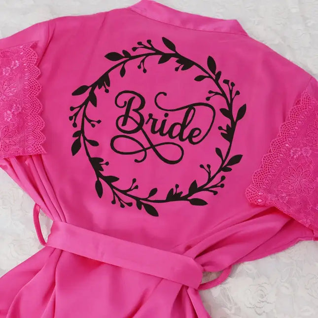 Nome personalizzato Manica in pizzo Donne sexy Indumenti da letto Vestaglia Mariage Kimono da sposa Accappatoi femminili in seta Abiti da damigella d'onore platinumshop