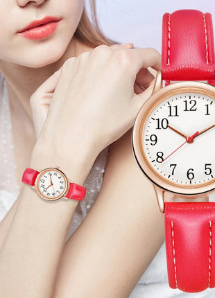 Orologio al quarzo da donna alla moda per il tempo libero, numeri arabi facili da leggere, quadrante semplice, cinturino in pelle PU, colore caramella platinumshop
