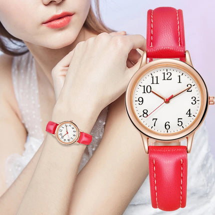 Orologio al quarzo da donna alla moda per il tempo libero, numeri arabi facili da leggere, quadrante semplice, cinturino in pelle PU, colore caramella platinumshop