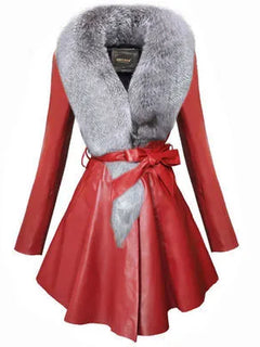 Faux Fur Coat Women Winter Female Sheepskin Coats Pure Color Faux Fox Fur Collars Snap Fastener Furs