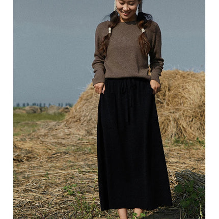 25 New arrivals women's 100% wool skirts, women's autumn and winter long loose and comfortable knit bottoming cashmere skirts, PlatiNum