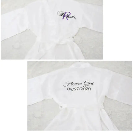 Logo personalizzato Data di matrimonio Nome Accappatoio Abito da sposa in seta sintetica Sposa Damigella d'onore Abiti da sposa Donna Bachelorette Preparewear platinumshop