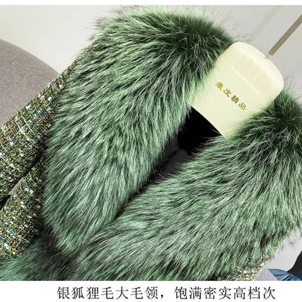 Female Winter ThickCotton Thin Short Woolen Jacket Women New Slim Imported Whole Skin Red Fox Fur Collar Imitation Fur Coat A863