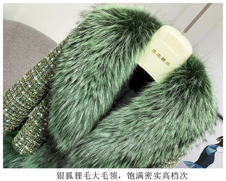 Female Winter ThickCotton Thin Short Woolen Jacket Women New Slim Imported Whole Skin Red Fox Fur Collar Imitation Fur Coat A863