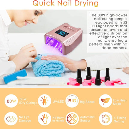 Ibelive Professional 80W Rechargeable UV LED Nail Lamp, 52pcs LED Bulbs 90S Cordless Nail Dryer for Salon Manicure