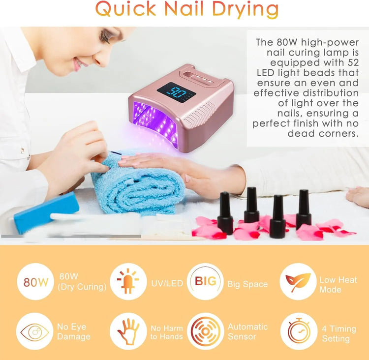 Ibelive Professional 80W Rechargeable UV LED Nail Lamp, 52pcs LED Bulbs 90S Cordless Nail Dryer for Salon Manicure