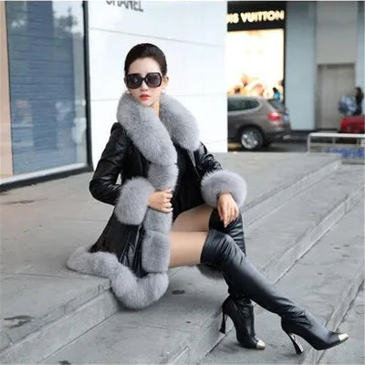 Hot Sale Winter Women's Faux Fur High Quality Faux Sheepskin Coats Keep Warm With Fur Fox Collars Slim Female Furs