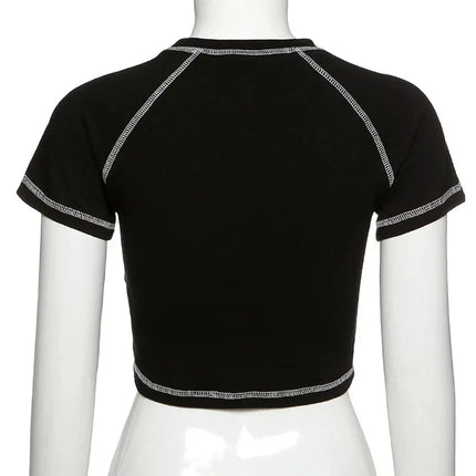 Y2K Black Sweet Girl Slim Skull Print Funny Graphic Vintage Clothes Crop Top E-girl
