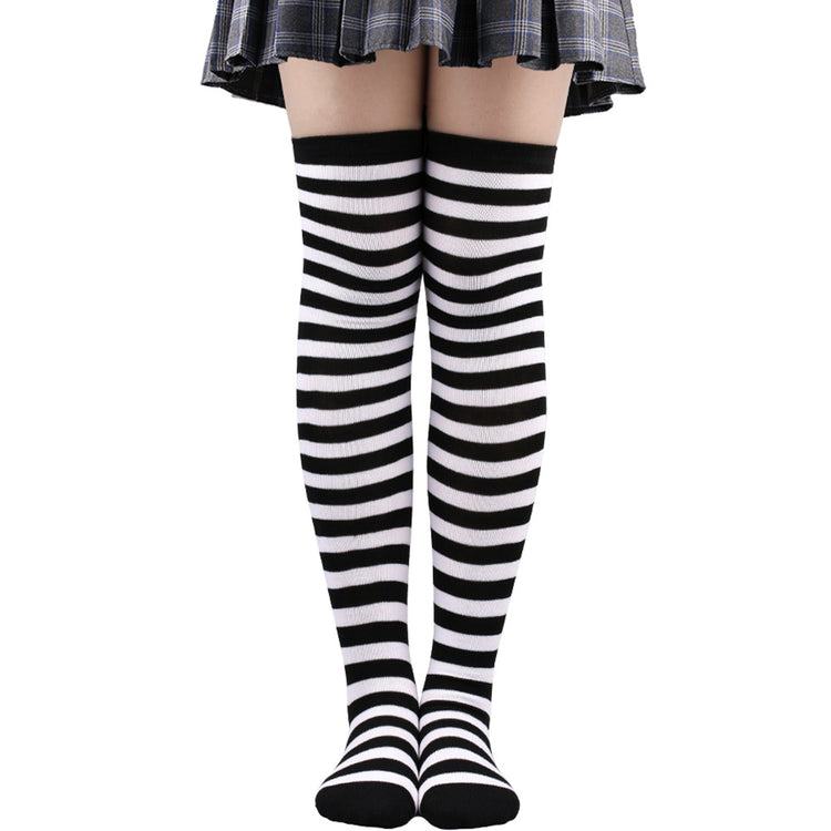 Calze alte alla coscia da donna a righe da donna nere bianche rosa lunghe sopra sopra calzini al ginocchio femboy Cosplay Lolita Harajuku Y2k