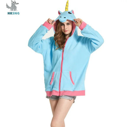 HKSNG Adult Animal Cartoon Cute Pink Unicorn Hoodies Panda Raccoon Tops Jackets Coat Costumes Kigurumi