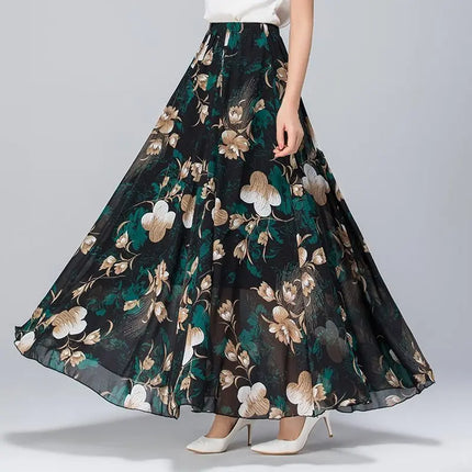 Gonne a vita alta da donna, estive 2026, primaverili, con elastico in vita, lunghezza midi, stampate, per la danza, in chiffon, modello swing
