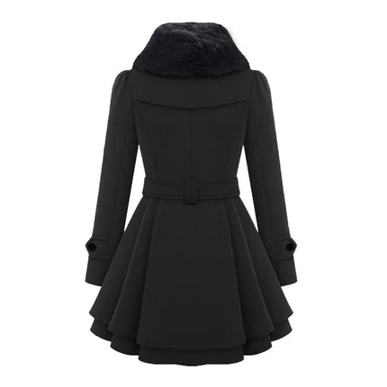 Women's Winter Slim Long Wool Sherpa Coat Double Breasted Padded Korean Cashmere Coat England Style Trench