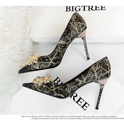 BIGTREE Scarpe Fiori di perle Décolleté da donna Tacchi alti con strass 2026 Nuove donne di lusso Tacchi a spillo Décolleté da donna di grandi dimensioni platinumshop