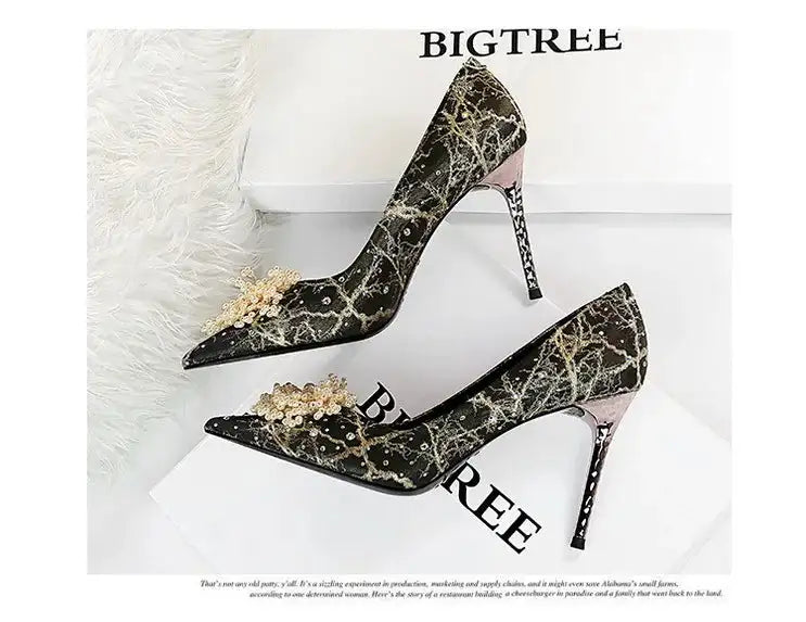 BIGTREE Scarpe Fiori di perle Décolleté da donna Tacchi alti con strass 2026 Nuove donne di lusso Tacchi a spillo Décolleté da donna di grandi dimensioni platinumshop