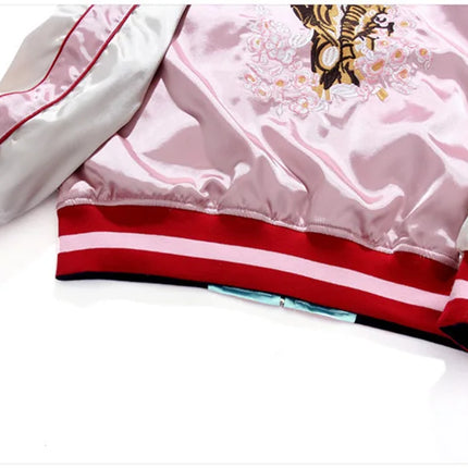 Double Sided Satin Baseball Jacket Women Sukajan Jacket Female Girls Embroidery Coat 2026 Spring Autumn Pink Z1A1