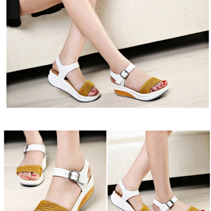 WOIZGIC Women's Ladies Female Genuine Leather Shoes Platform Sandals High Heels Summer Cool Beach Flip Flop 35-40 CDBY-5531 PlatiNum