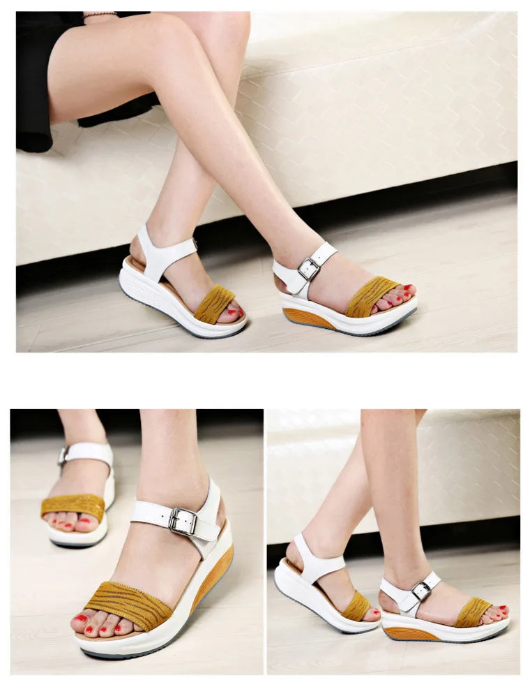 WOIZGIC Women's Ladies Female Genuine Leather Shoes Platform Sandals High Heels Summer Cool Beach Flip Flop 35-40 CDBY-5531 PlatiNum
