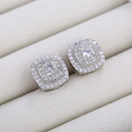 Huitan Brilliant Cubic Zirconia Stud Earrings for Princess Square Shape Versatile Style Fancy Gift Women Earring Classic Jewelry PlatiNum