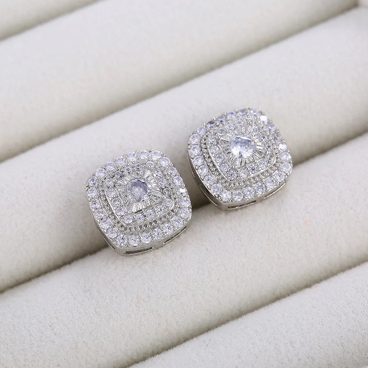 Huitan Brilliant Cubic Zirconia Stud Earrings for Princess Square Shape Versatile Style Fancy Gift Women Earring Classic Jewelry PlatiNum