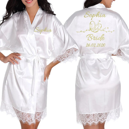 Data personalizzata Nome Kimono in pizzo Abito da donna Matrimonio Sposa Abiti da damigella d'onore Addio al nubilato Preparewear