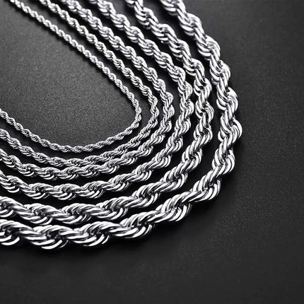 Jiayiqi 2mm-7mm Rope Chain Necklace Stainless Steel Never Fade Waterproof Choker Men Women Jewelry Silver Color Chains Gift PlatiNum