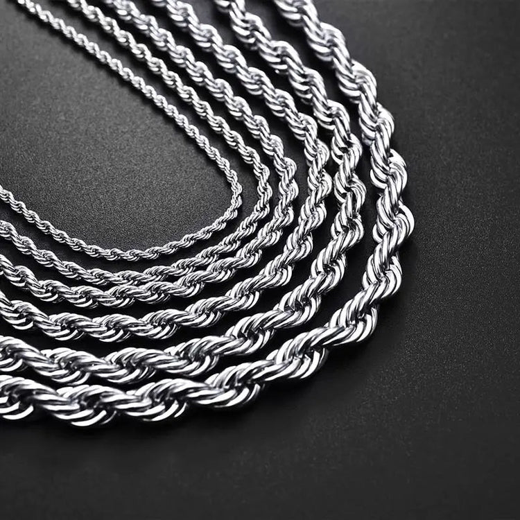 Jiayiqi 2mm-7mm Rope Chain Necklace Stainless Steel Never Fade Waterproof Choker Men Women Jewelry Silver Color Chains Gift PlatiNum