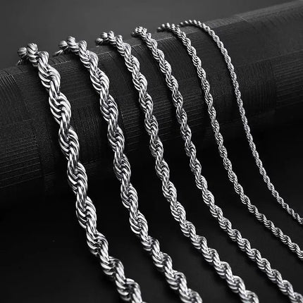 Jiayiqi 2mm-7mm Rope Chain Necklace Stainless Steel Never Fade Waterproof Choker Men Women Jewelry Silver Color Chains Gift PlatiNum