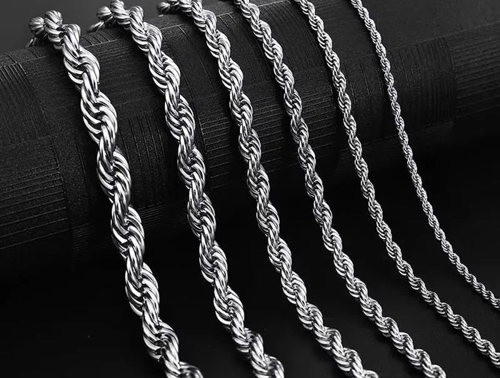Jiayiqi 2mm-7mm Rope Chain Necklace Stainless Steel Never Fade Waterproof Choker Men Women Jewelry Silver Color Chains Gift PlatiNum