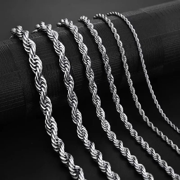 Jiayiqi 2mm-7mm Rope Chain Necklace Stainless Steel Never Fade Waterproof Choker Men Women Jewelry Silver Color Chains Gift PlatiNum