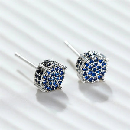 Luxury Full Crystal Round Earrings White Gold Yellow Gold Color White Zircon Stone Wedding Stud Earrings For Women Men Jewelry PlatiNum