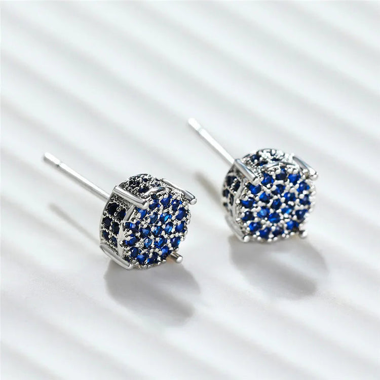 Luxury Full Crystal Round Earrings White Gold Yellow Gold Color White Zircon Stone Wedding Stud Earrings For Women Men Jewelry PlatiNum